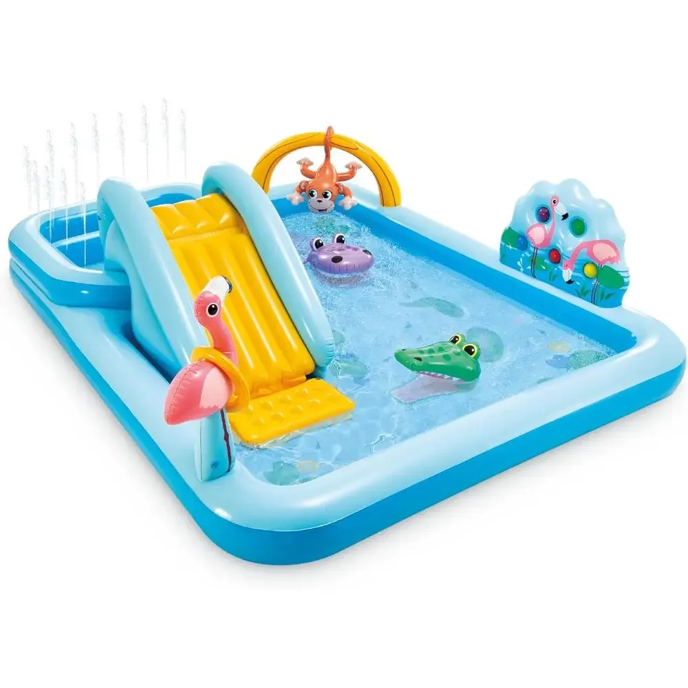 Outdoor Adventure With Kids - Aufblasbares Dschungel-Abenteuer-Spielcenter mit Wasserrutsche für Kinder