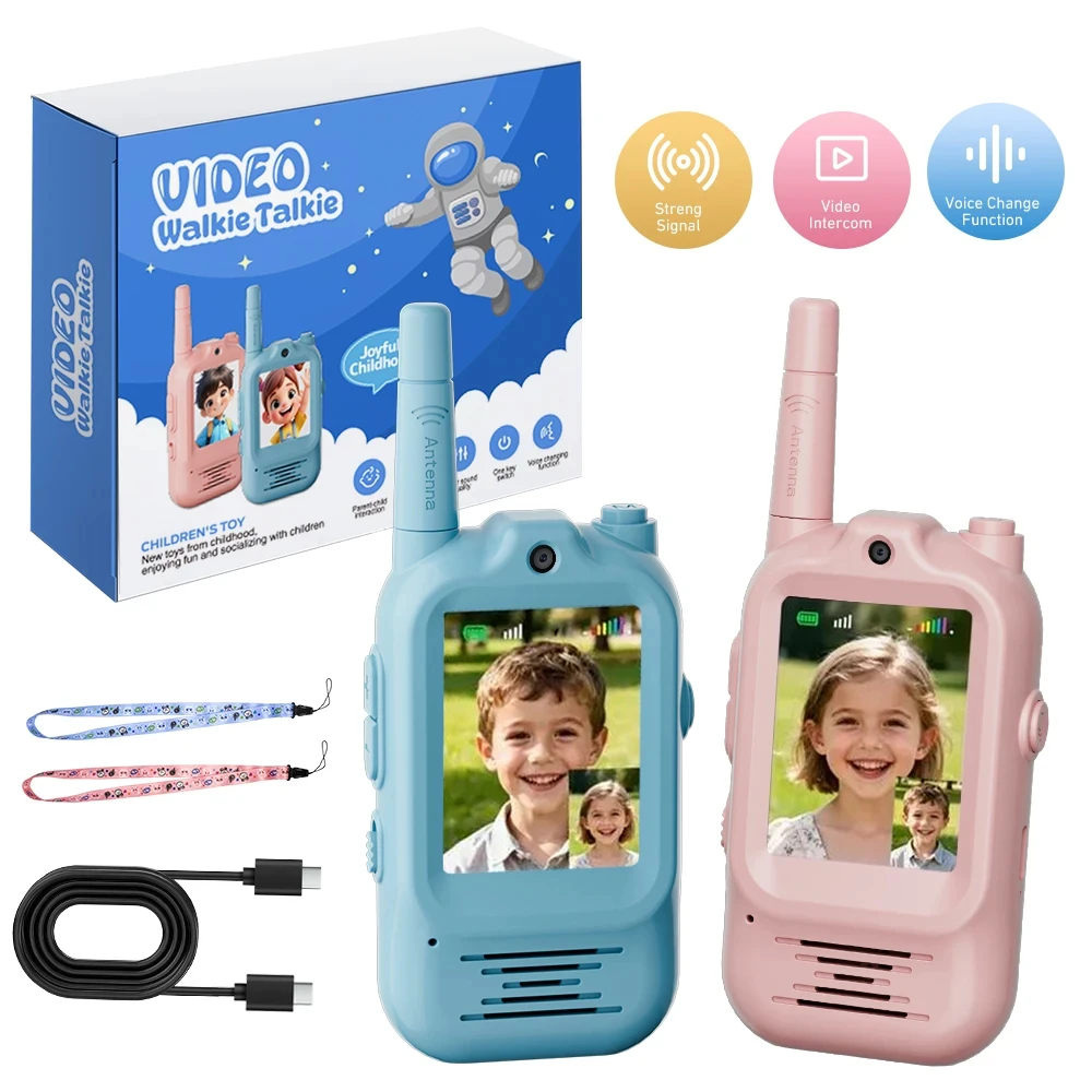 Outdoor Adventure Video - 2 Stück Kinder-Video-Walkie-Talkies, wiederaufladbar, für drinnen