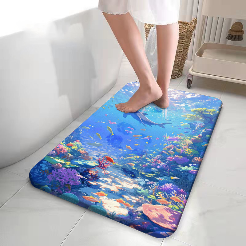 Outdoor Adventure World - Delfin-Fisch-Schwarm Korallen-Badematte Lebendige Unterwasserwelt Rutschfeste Waschbare