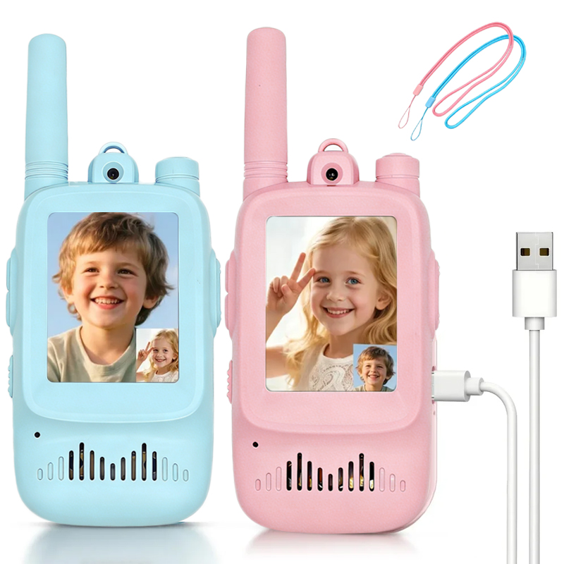 Outdoor Adventure With Kids - 2 Stück Kinder-Video-Walkie-Talkies, wiederaufladbar, für drinnen